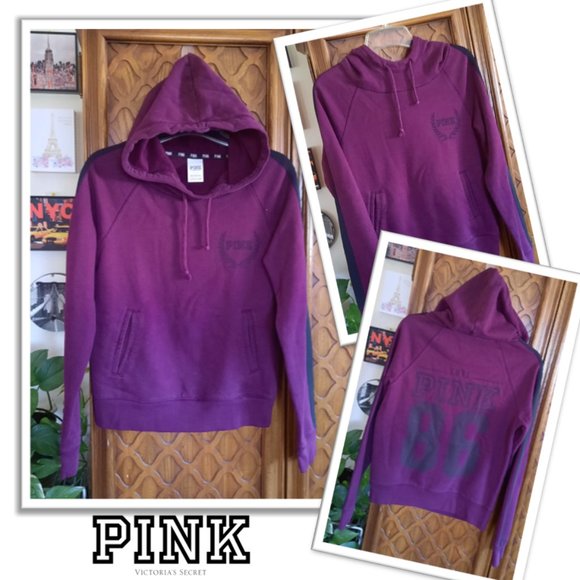 VS PINK 'LOVE Pink 86' graphic Sweatshirt Hoodie - Burgundy/Black - Picture 1 of 16